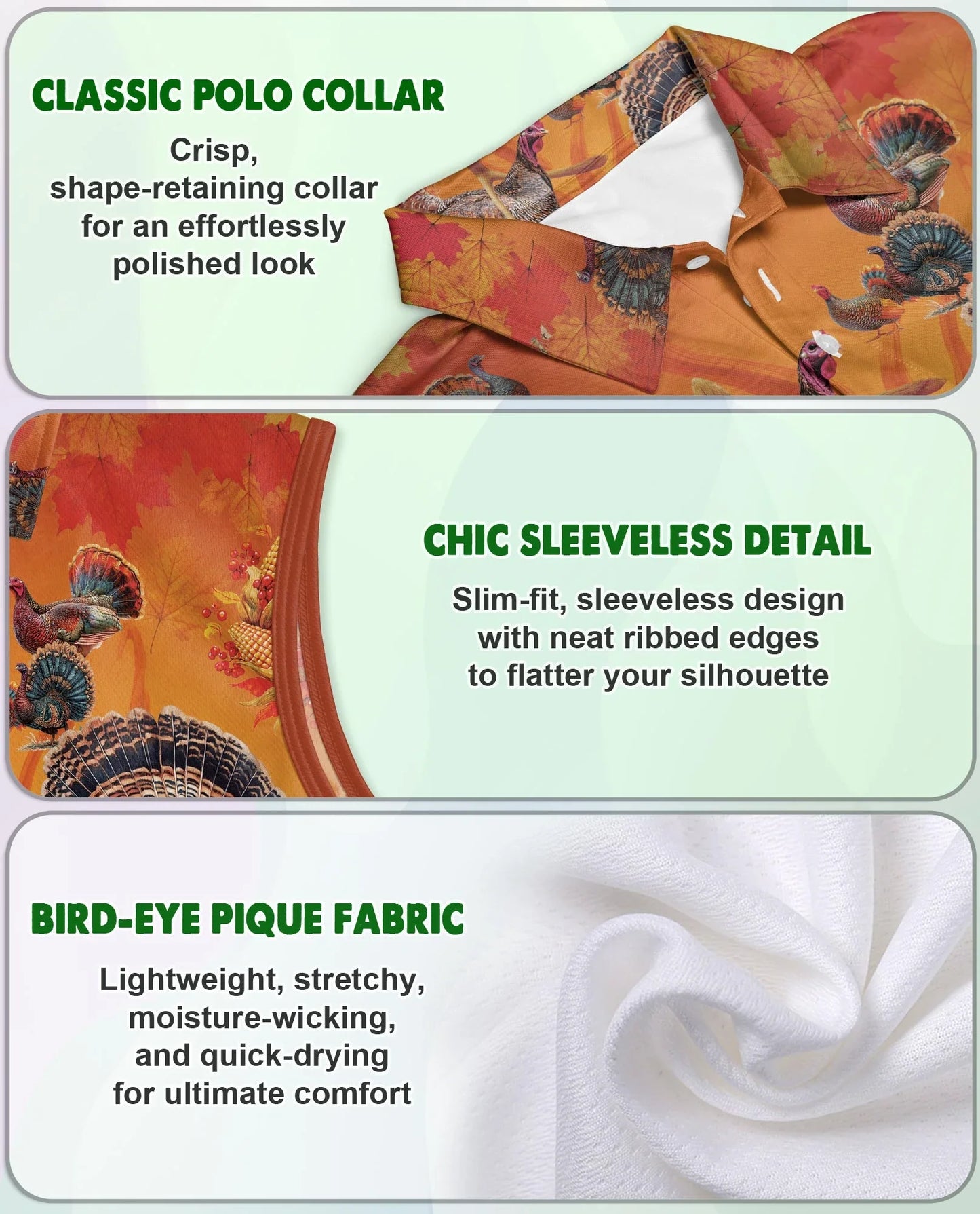 Turkey Thanksgiving Edition Sleeveless Polo Shirt for Women | Azhawaiian