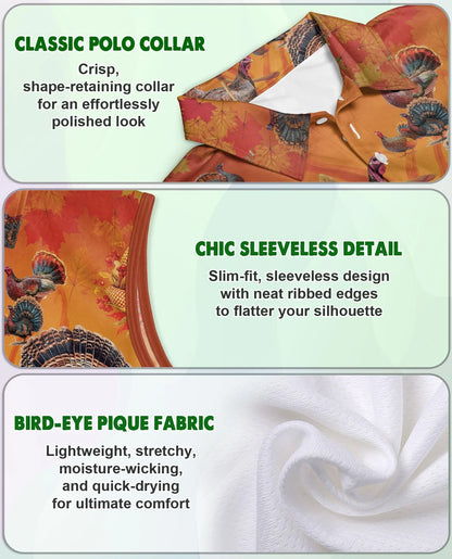 Turkey Thanksgiving Edition Sleeveless Polo Shirt for Women | Azhawaiian