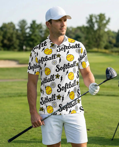 Softball Polo Shirt for Men- Fastpitch Softball Pattern  | Azhawaiian