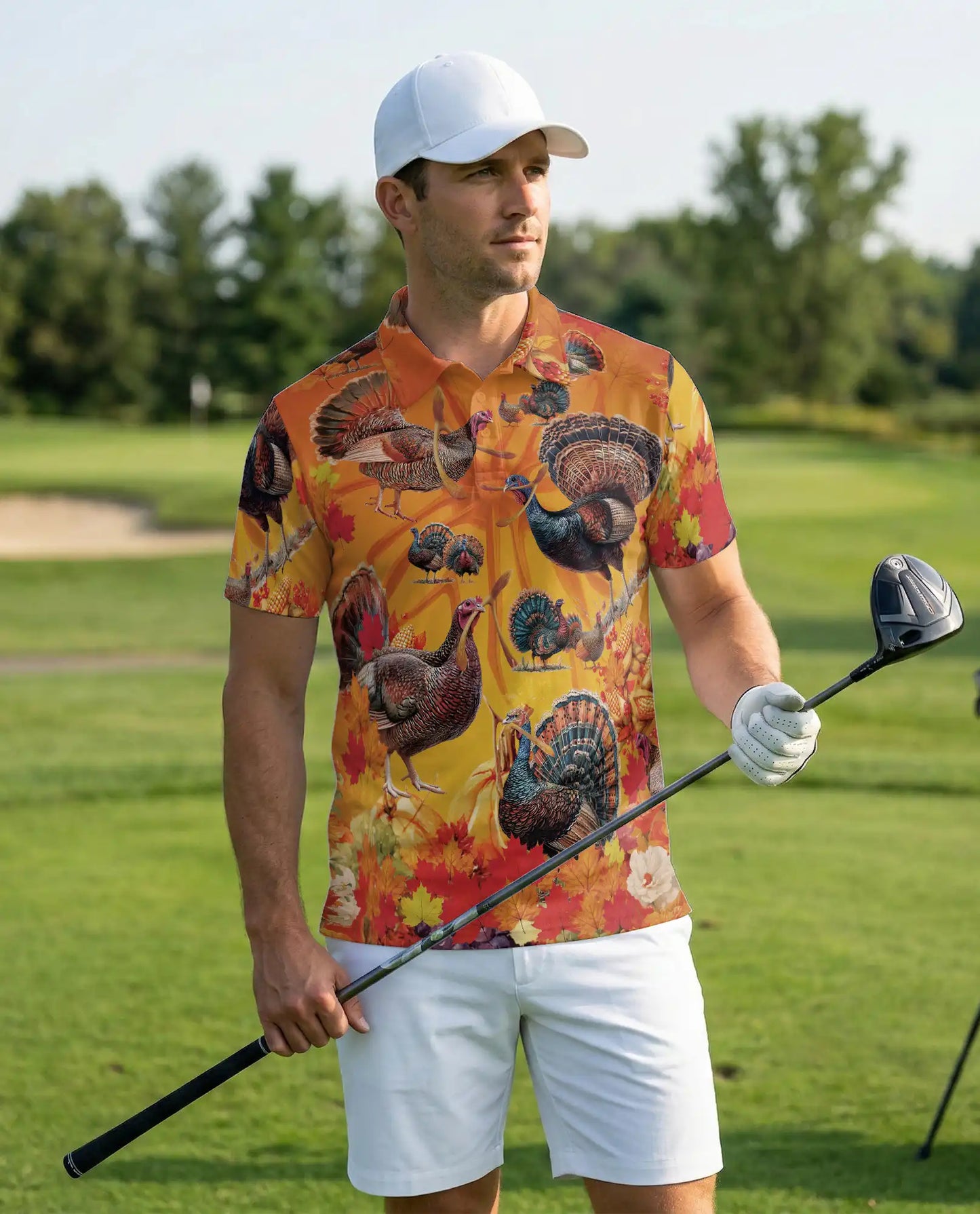 Thanksgiving Turkey Hawaiian Polo Shirt for Men | Azhawaiian