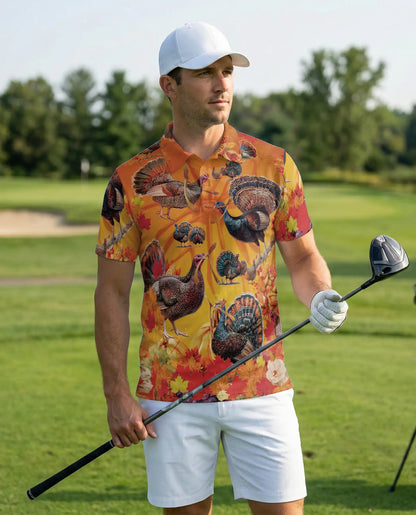Thanksgiving Turkey Hawaiian Polo Shirt for Men | Azhawaiian