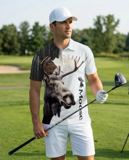 Moose Polo Shirt, Wildlife Forest Animal Print | Azhawaiian