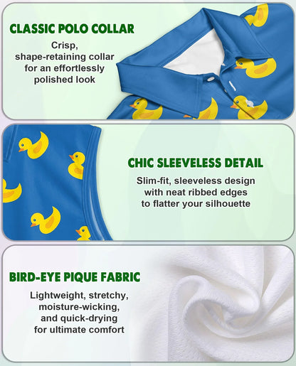 Yellow Rubber Duck Sleeveless Polo Shirt for Women | Azhawaiian