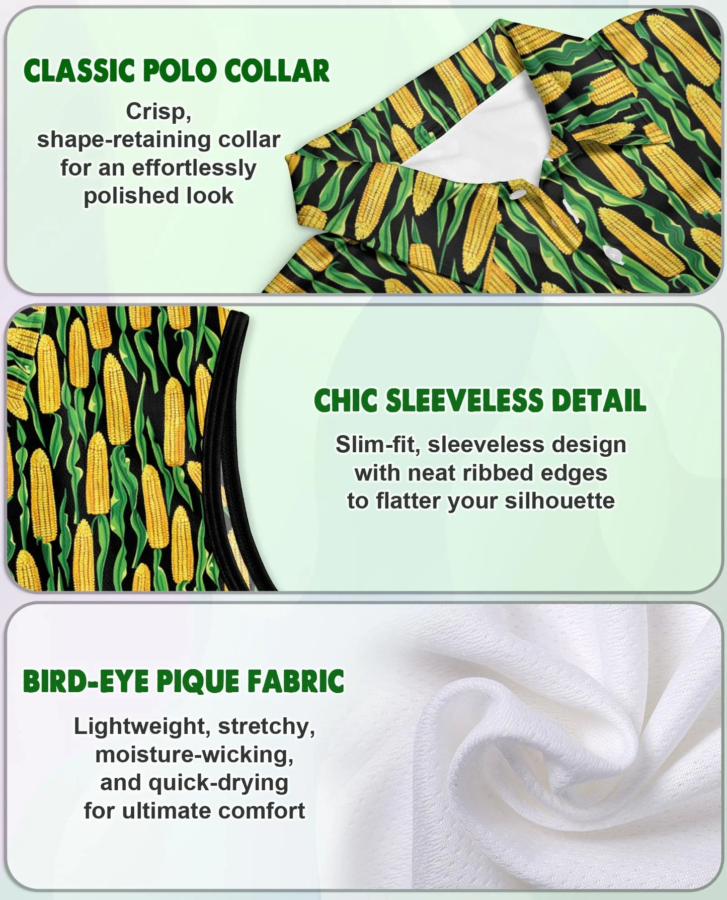Agricultural Corn Cob Sleeveless Polo Shirt for Women | Azhawaiian