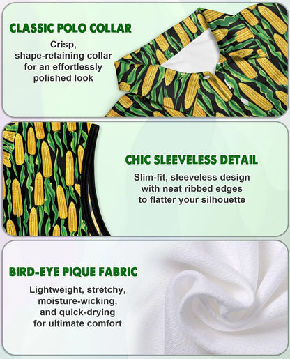 Agricultural Corn Cob Sleeveless Polo Shirt for Women | Azhawaiian