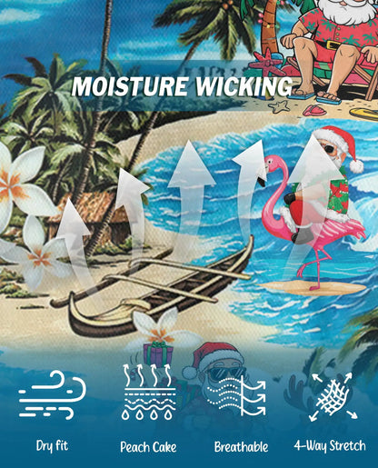 Surfing Santa 3D Polo Shirt for Men, Tropical Christmas Beach Style | Azhawaiian