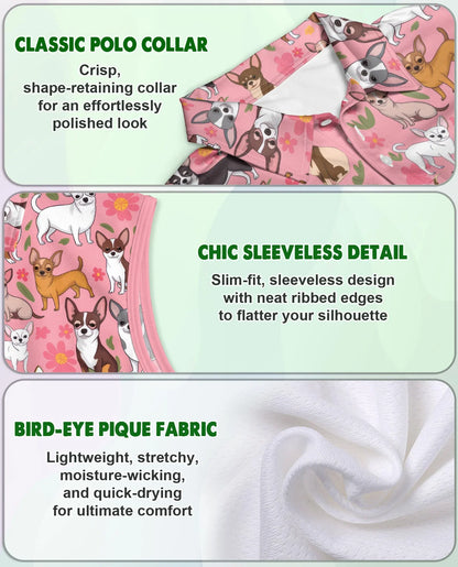 Floral Chihuahua Sleeveless Polo Shirt for Women | Azhawaiian