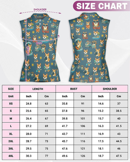 Cute Corgi Summer Beach Sleeveless Polo Shirt for Women, Dog Lover Style | Azhawaiian