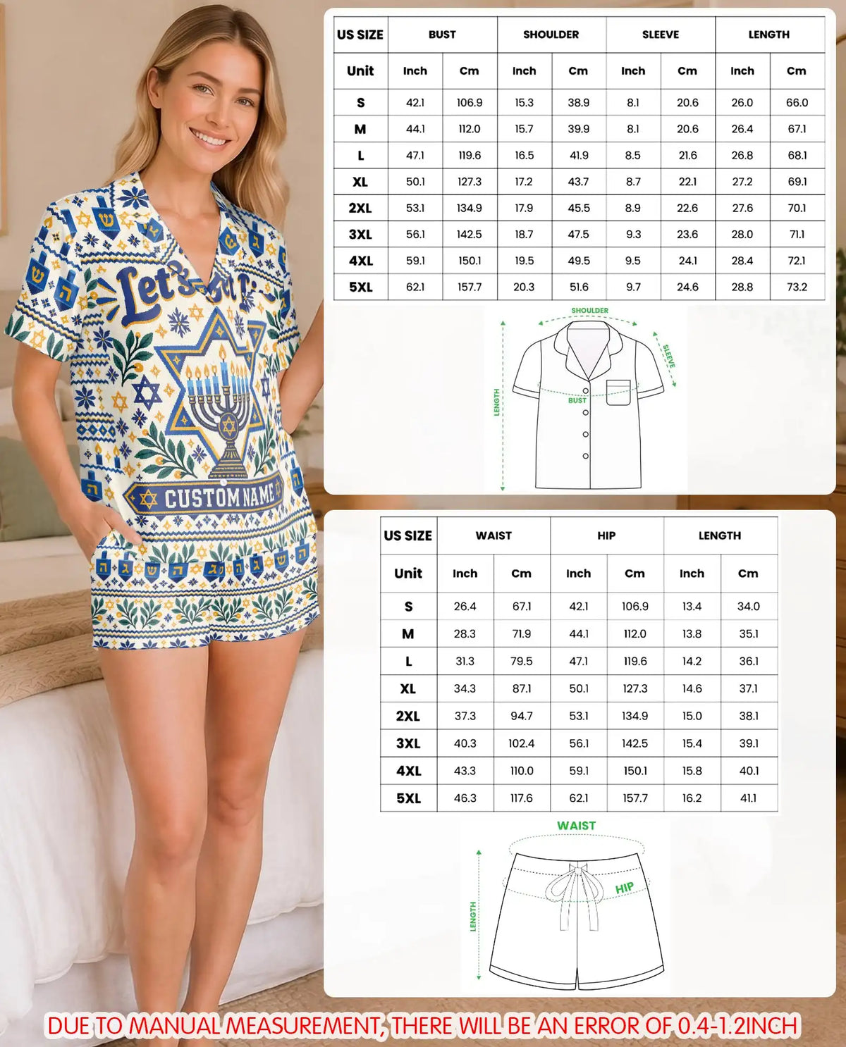 Personalized Let's Get Lit Hanukkah Pajama Set for Women – Custom Name Menorah Print