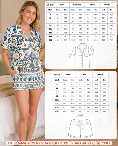 Personalized Let's Get Lit Hanukkah Pajama Set for Women – Custom Name Menorah Print