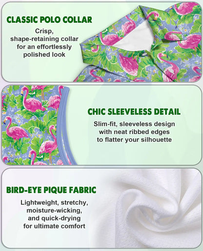 Watercolor Tropical Flamingo Sleeveless Polo Shirt for Women, Artistic Summer Style | Azhawaiian