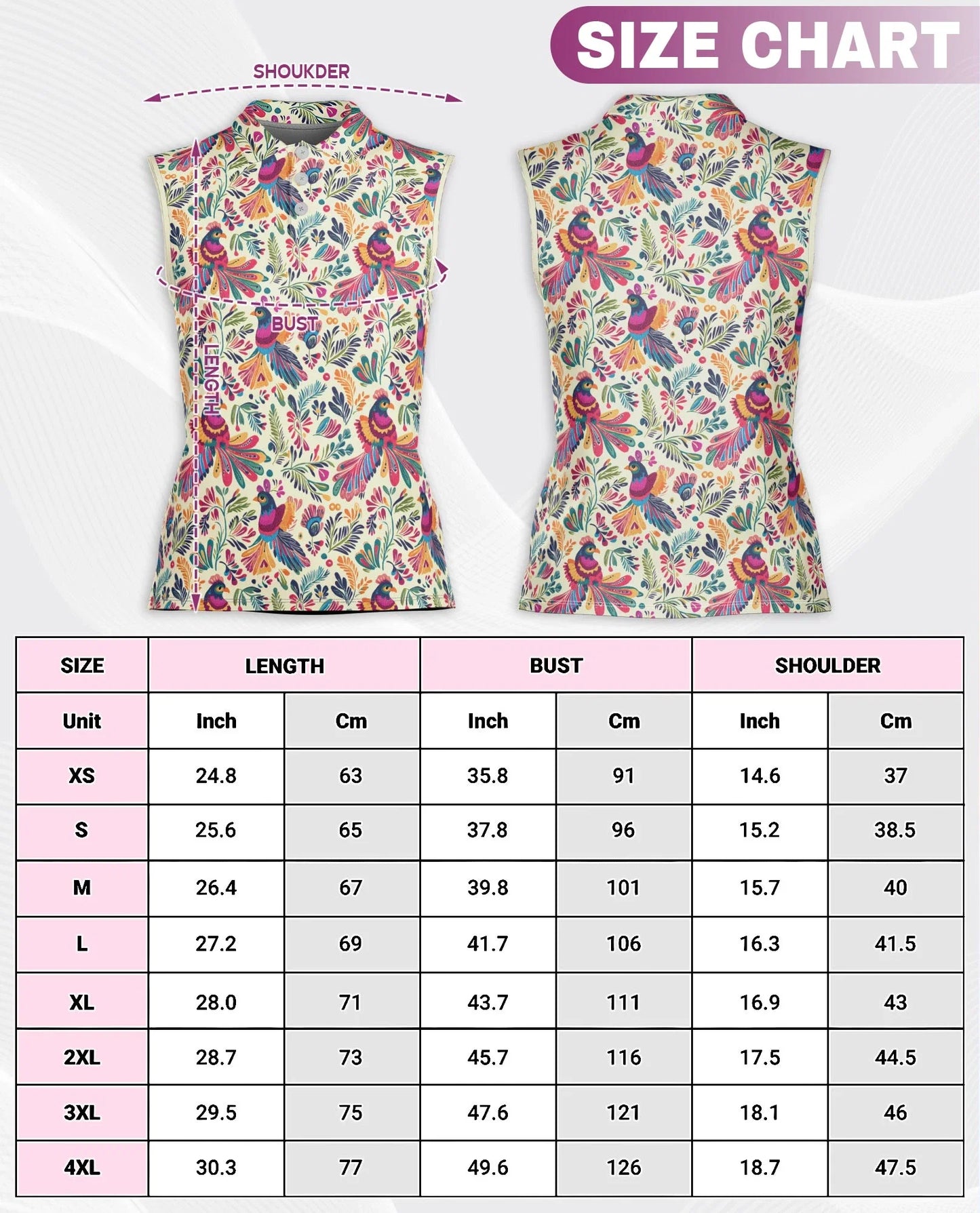 Folk Art Tropical Bird Sleeveless Polo Shirt for Women | Azhawaiian