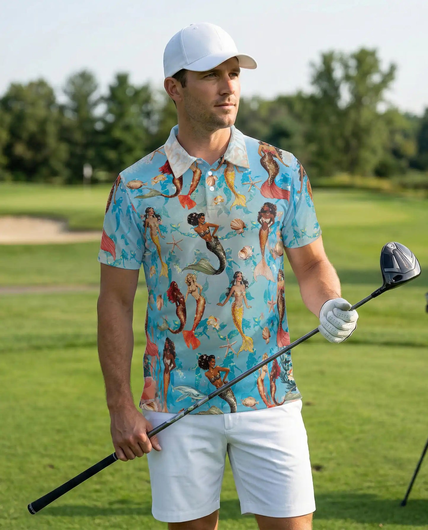 Mermaid Ocean Hawaiian Polo Shirt, Beach Style | Azhawaiian