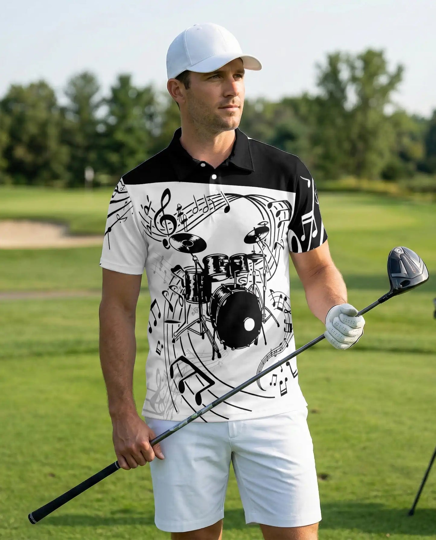Drum Music 3D Polo Shirt for Men, Black White Band Art Style | Azhawaiian
