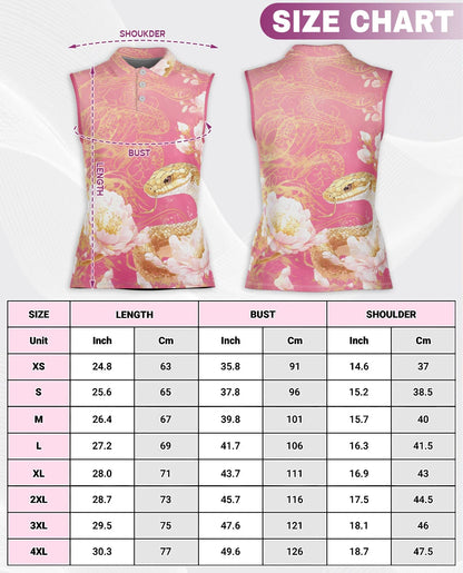 Snake and Peony Print Sleeveless Polo Shirt for Women | Azhawaiian