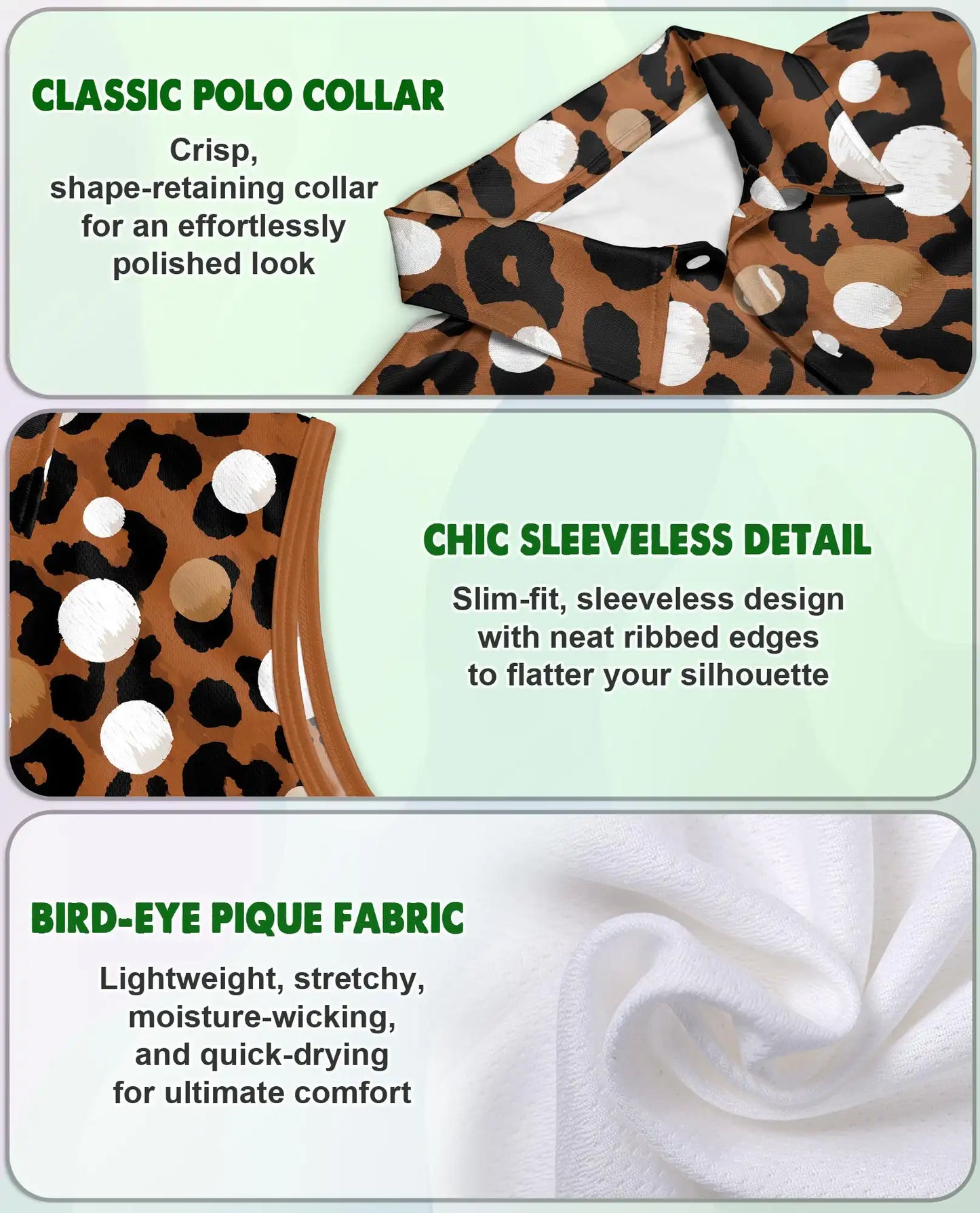 Leopard Polka Dot Print Sleeveless Polo Shirt for Women | Azhawaiian