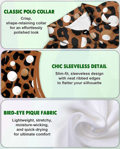 Leopard Polka Dot Print Sleeveless Polo Shirt for Women | Azhawaiian