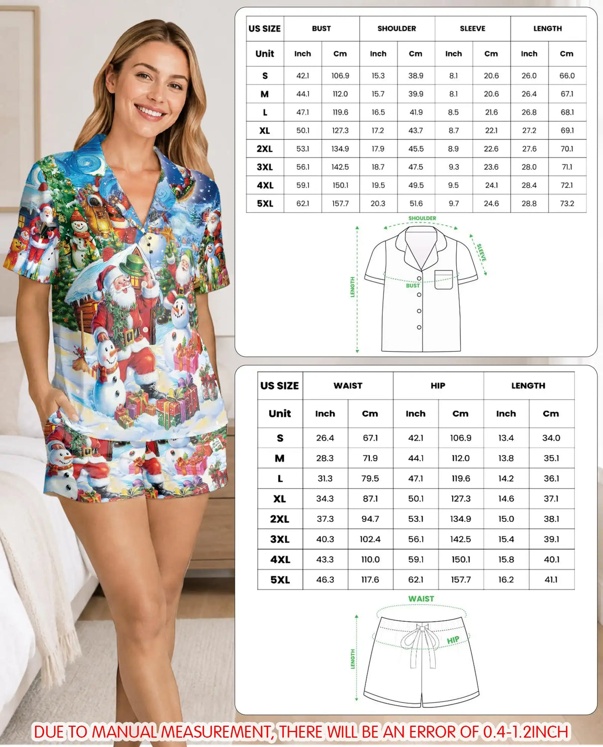 Winter Wonderland Christmas Pajama Set for Women, Santa Snowman Holiday Sleepwear