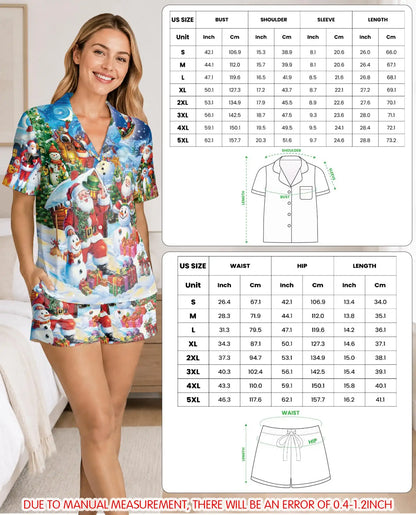 Winter Wonderland Christmas Pajama Set for Women, Santa Snowman Holiday Sleepwear