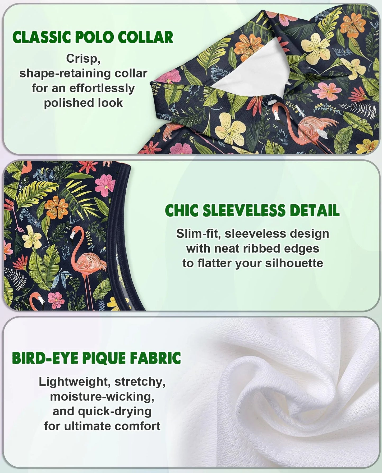 Black Flamingo Retreat Sleeveless Polo Shirt for Women | Azhawaiian