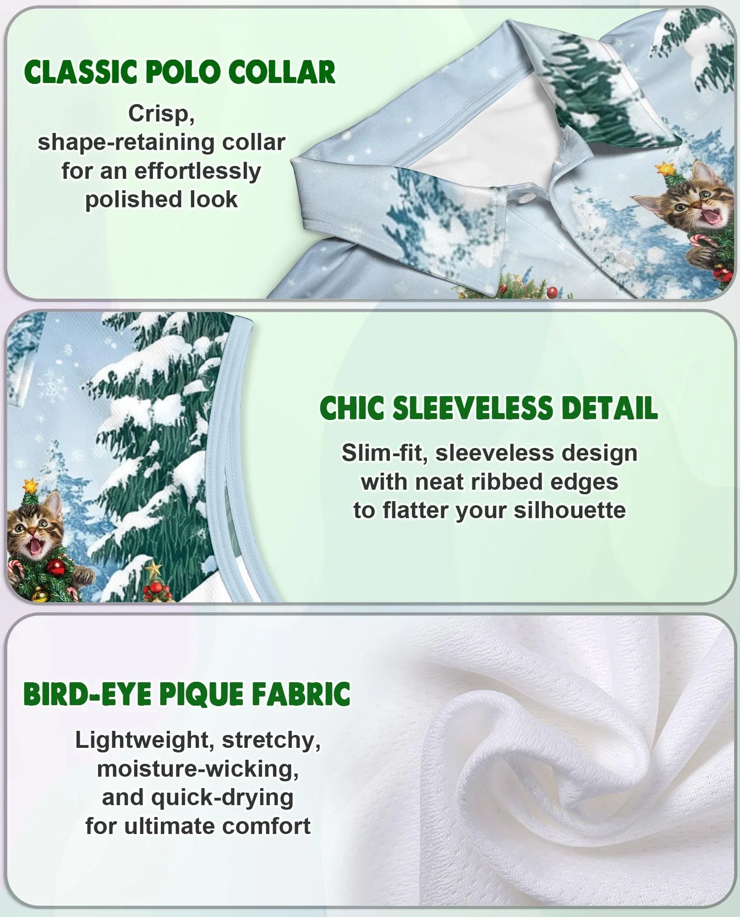 Cat Christmas Santa Sleeveless Polo Shirt for Women | Azhawaiian
