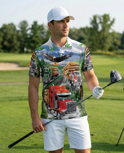 Logging Truck Eagle Polo Shirt, Outdoor Style | Azhawaiian