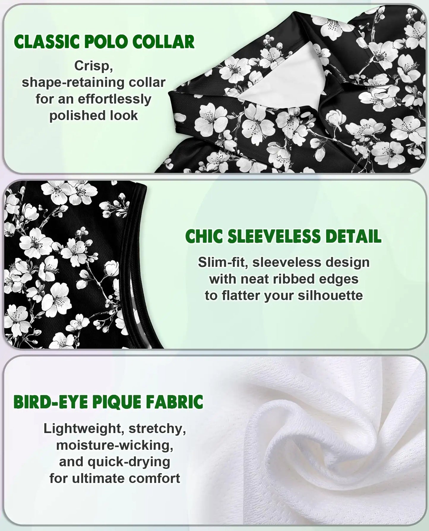 Monochrome Floral Sleeveless Polo Shirt for Women | Azhawaiian