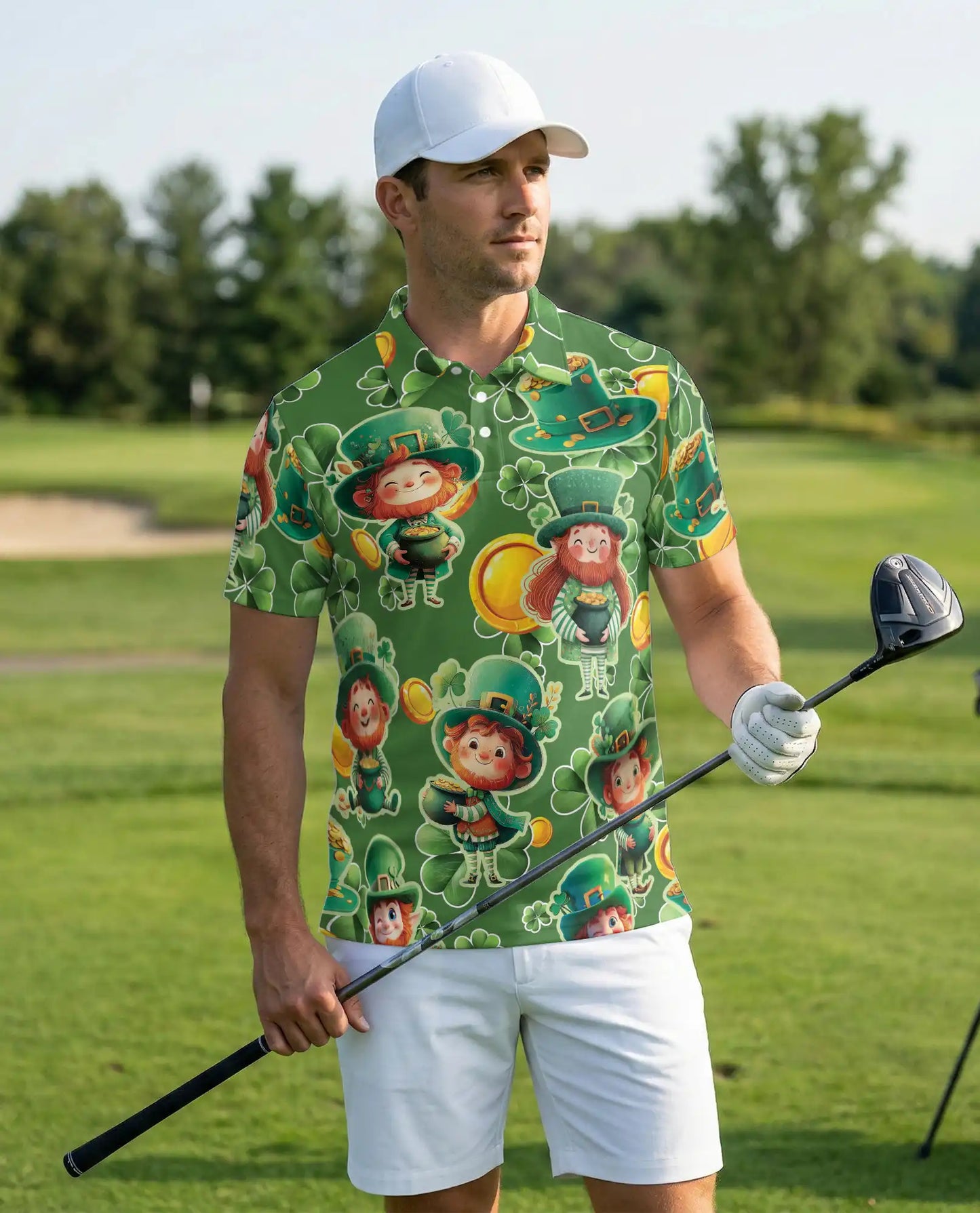 St. Patrick's Day Polo Shirt, Lucky Leprechaun Print | Azhawaiian