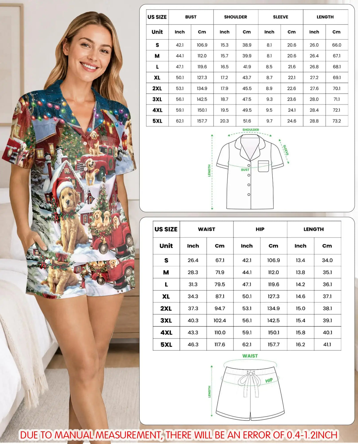 Christmas Dog Pajama Set for Women, Puppy Holiday Sleepwear with Winter Design