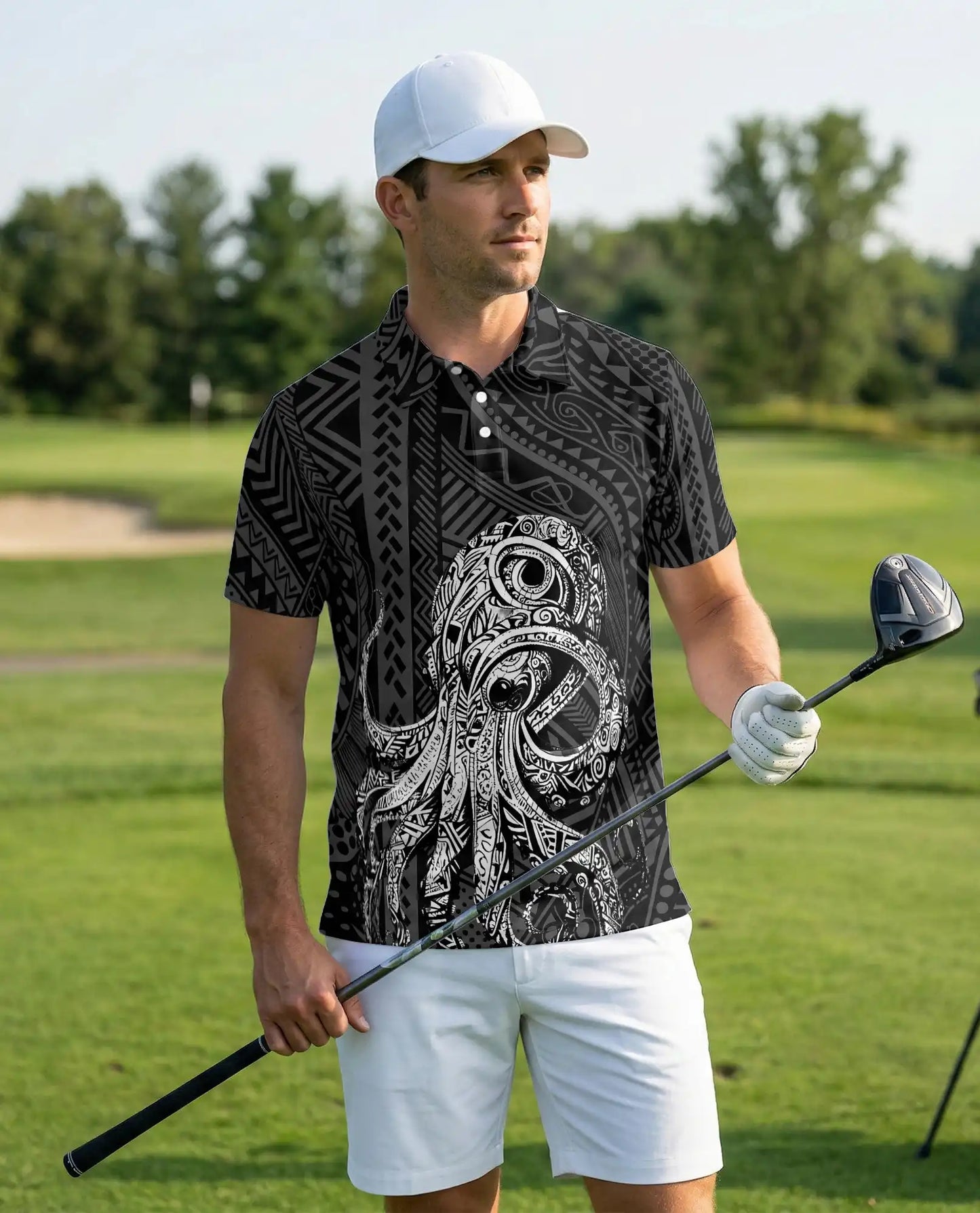 Tribal Octopus Polynesian 3D Polo Shirt for Men, Ocean Tattoo Island Style | Azhawaiian