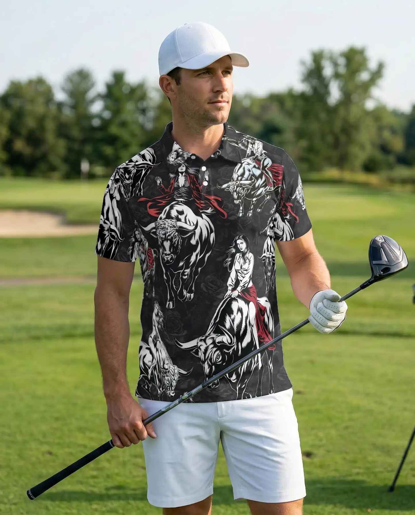 Western Bull Polo Shirt, Rodeo Cowgirl Print | Azhawaiian