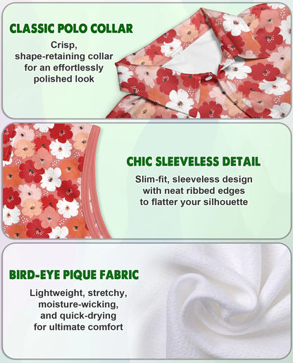 Ditsy Floral Print Sleeveless Polo Shirt for Women  | Azhawaiian