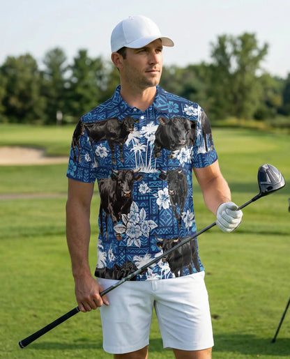 Black Cow Tropical Polo Shirt, Island Floral Print | Azhawaiian