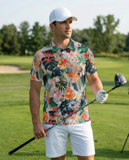 Tropical Floral Polo Shirt, Summer Hawaiian Style | Azhawaiian