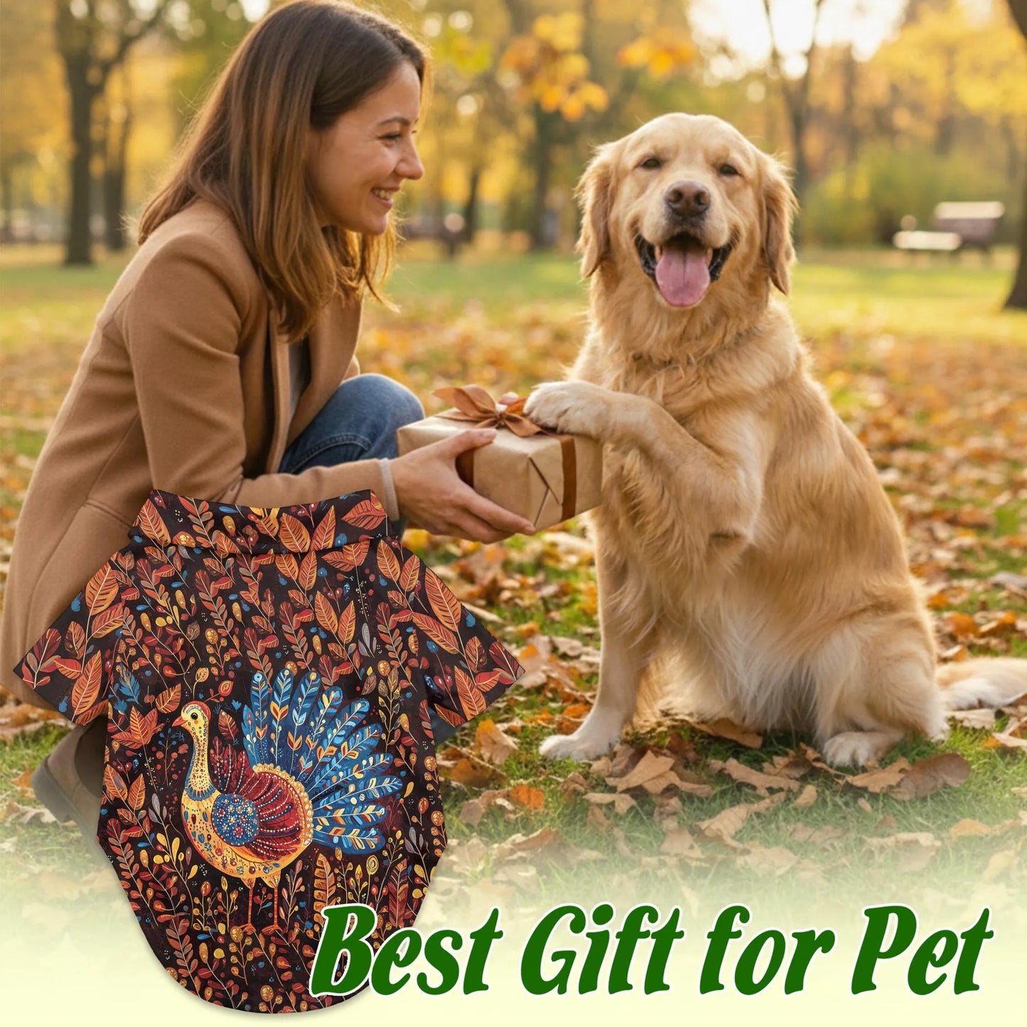 Folk Art Turkey Thanksgiving Pattern Matching Dog Owner Hawaiian Shirts, Funny Pet Aloha Shirt for Beach Vacation - Azhawaiian