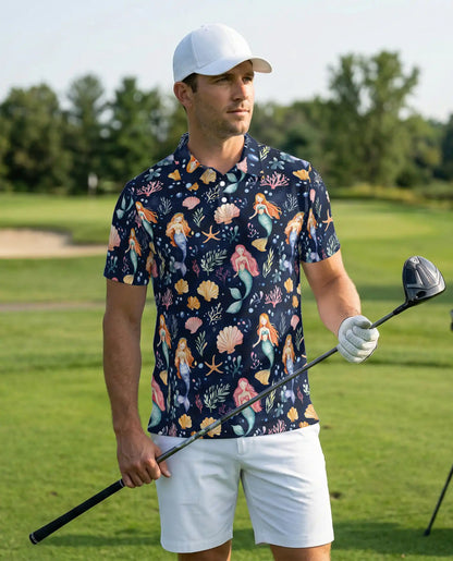 Mermaid Ocean Polo Shirt, Cute Sea Life Style | Azhawaiian
