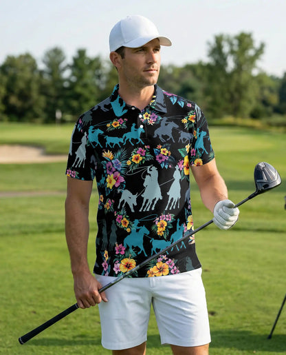 Cowgirl Rodeo Polo Shirt, Tropical Floral Print | Azhawaiian