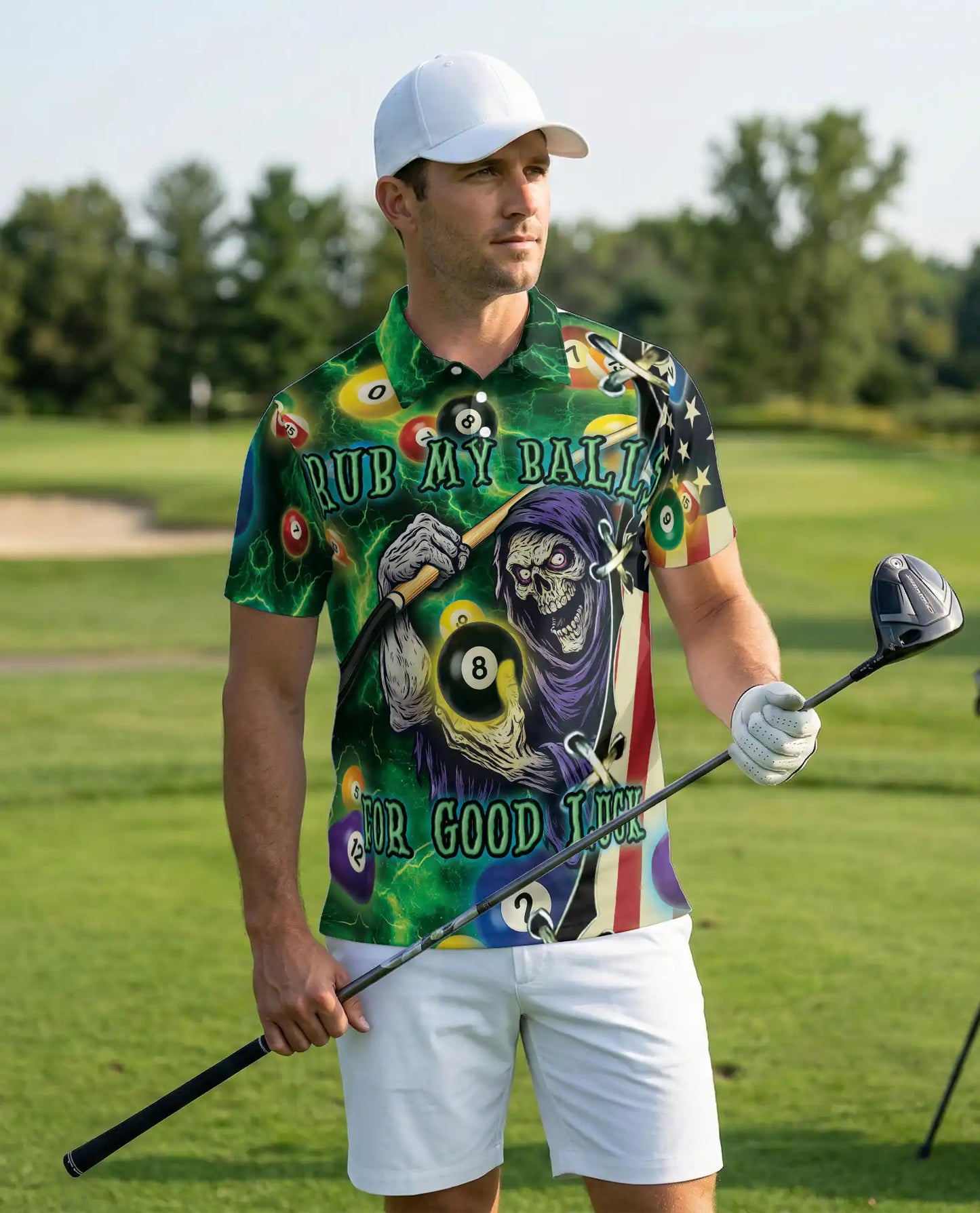 Rub My Balls Halloween Pool 3D Polo Shirt, Funny Billiard Game | Azhawaiian