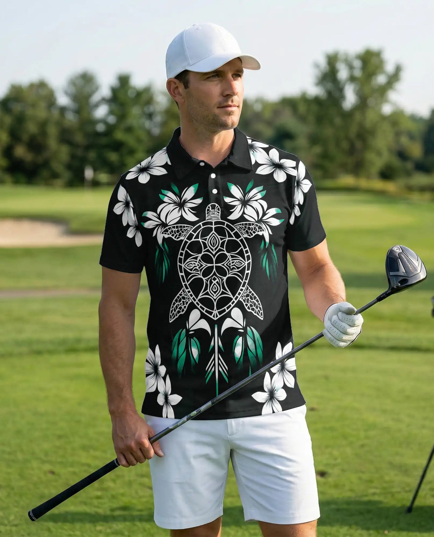 Sea Turtle Hawaiian 3D Polo Shirt for Men, Tropical Tribal Island Style | Azhawaiian