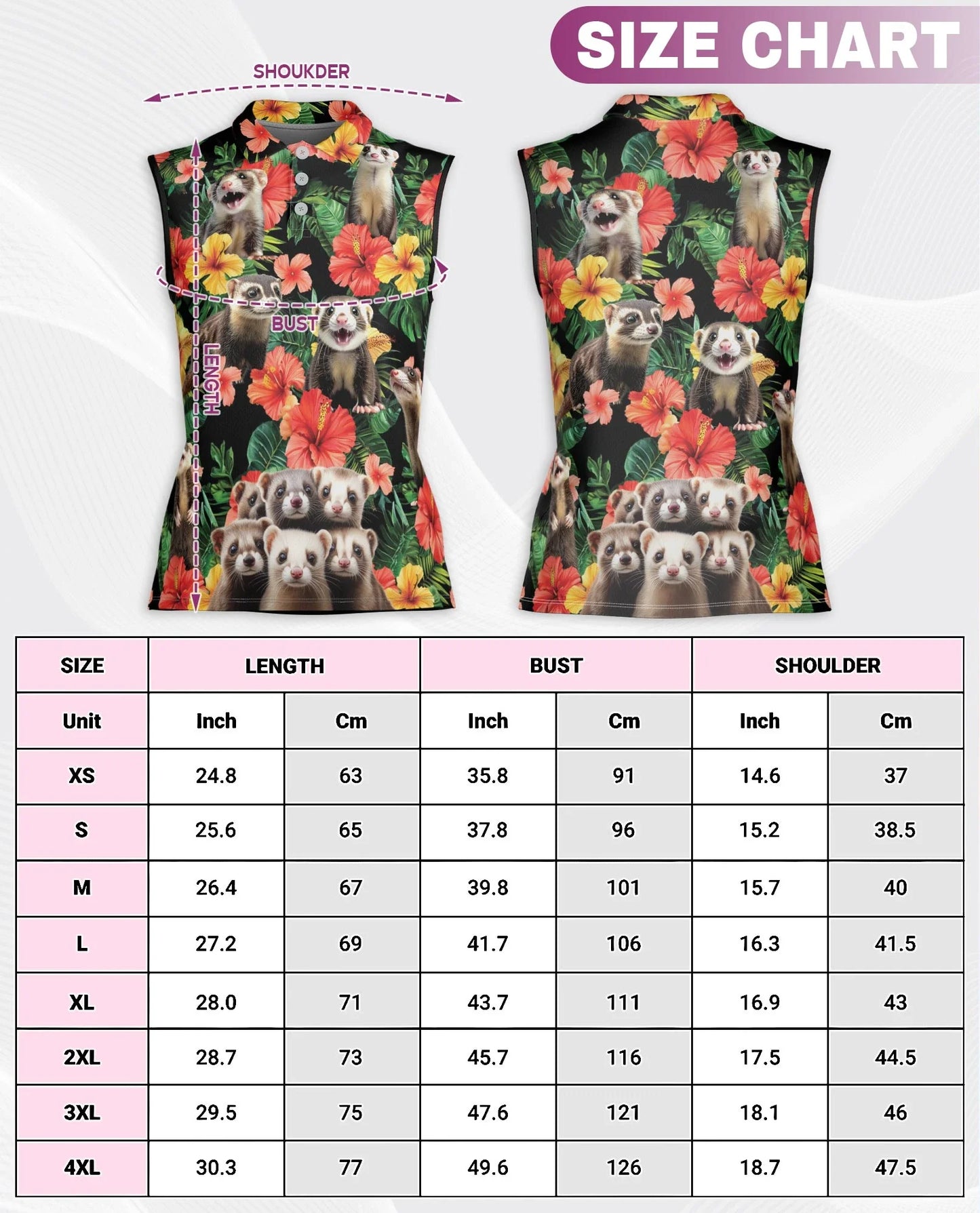 Ferrets Tropical Sleeveless Polo Shirt for Women | Azhawaiian