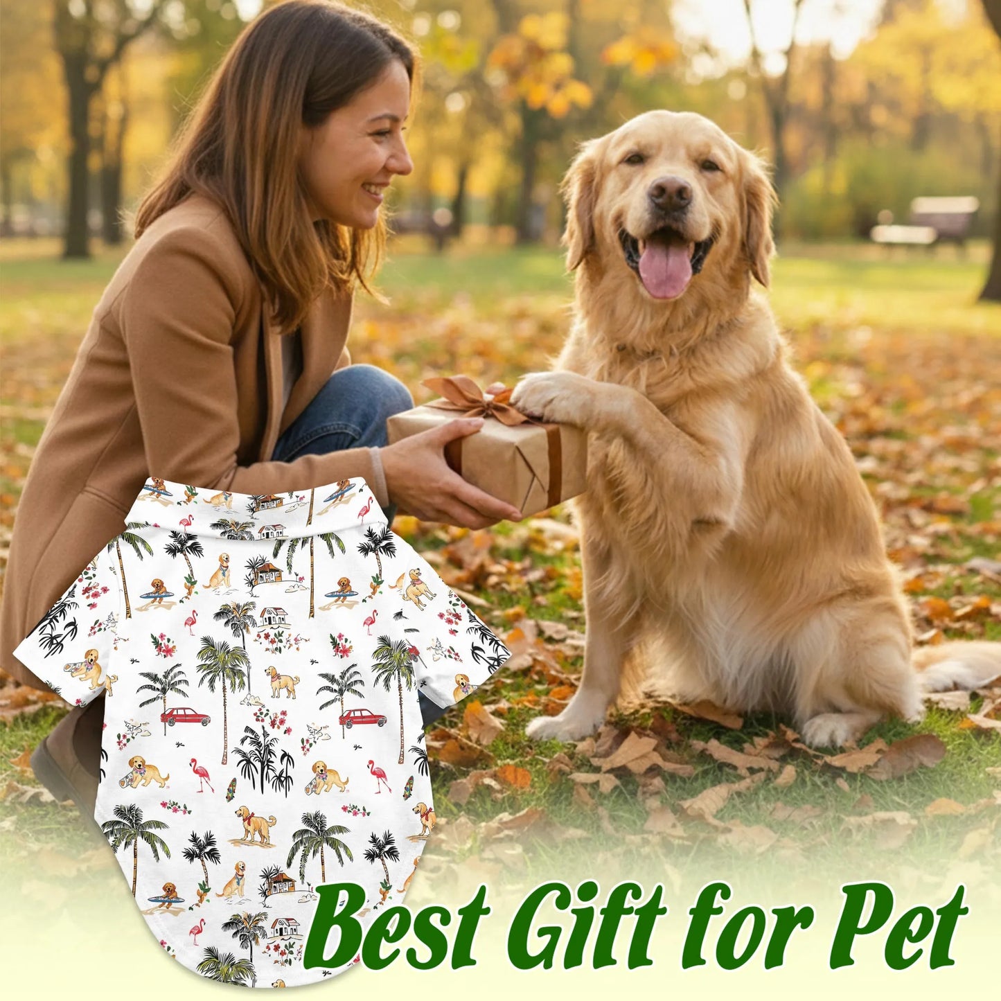 Cute Golden Retriever Beach Print Matching Dog Owner Hawaiian Shirts, Funny Pet Aloha Shirt for Beach Vacation - Azhawaiian