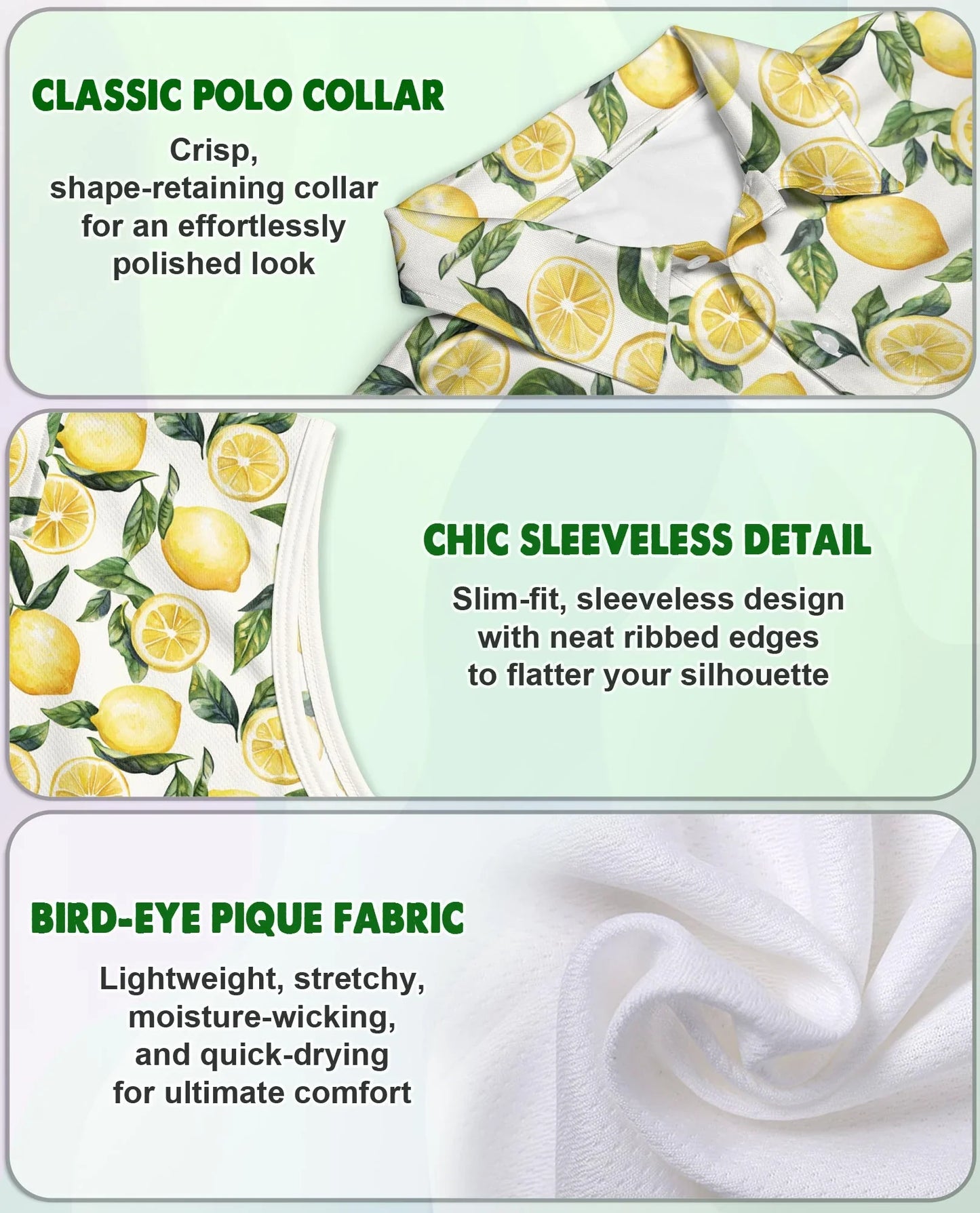 Lemon Pattern Sleeveless Polo Shirt for Women | Azhawaiian