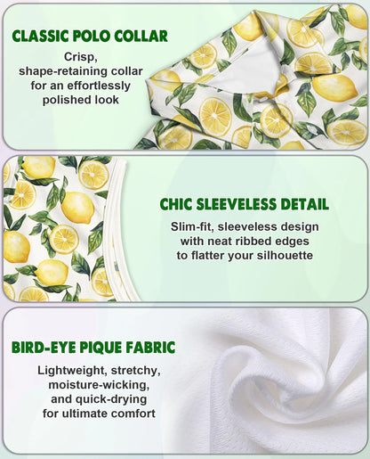 Lemon Pattern Sleeveless Polo Shirt for Women | Azhawaiian