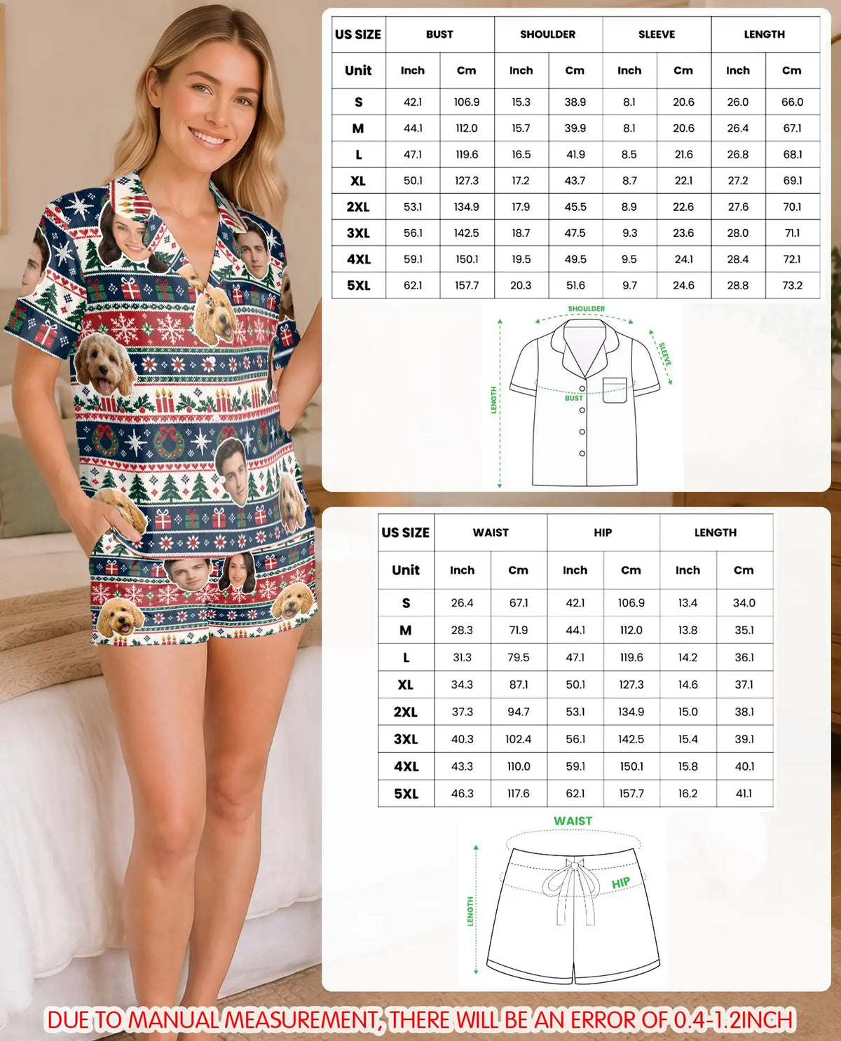Personalized Christmas Fair Isle Pajamas for Women – Custom Face & Pet Photo Print