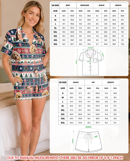 Personalized Christmas Fair Isle Pajamas for Women – Custom Face & Pet Photo Print