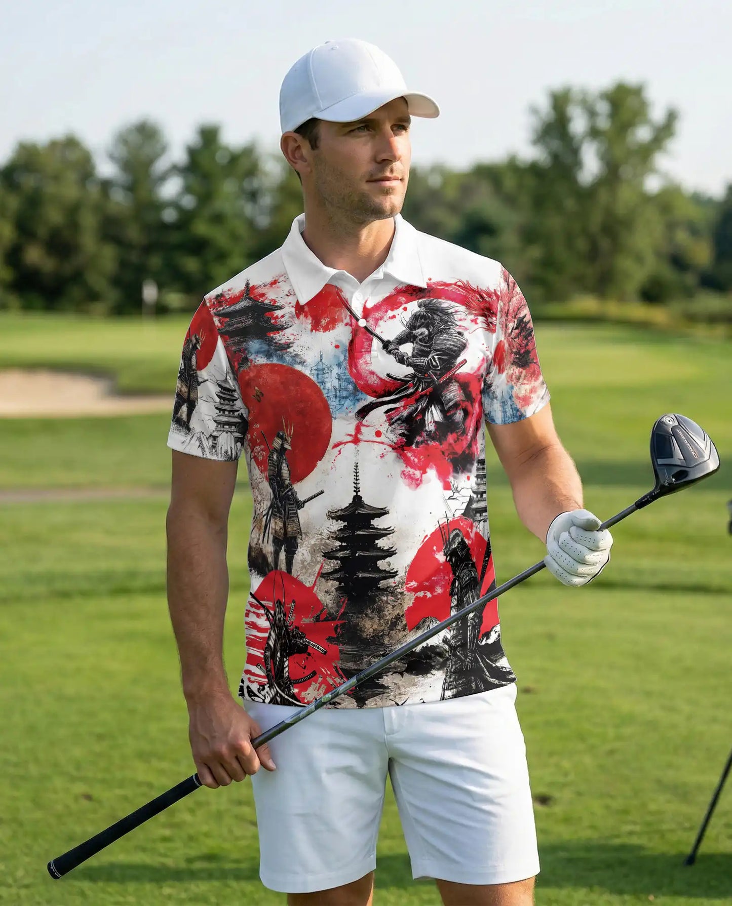Japanese Samurai Dragon 3D Polo Shirt for Men, Warrior Mythology Art Style | Azhawaiian