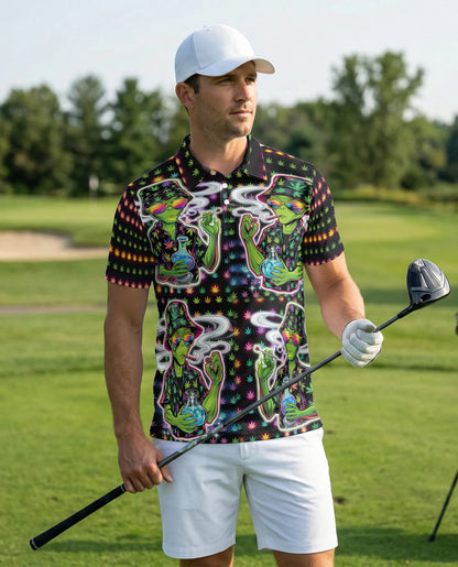 Funny Alien Neon 3D Polo Shirt for Men, Psychedelic Space Style | Azhawaiian