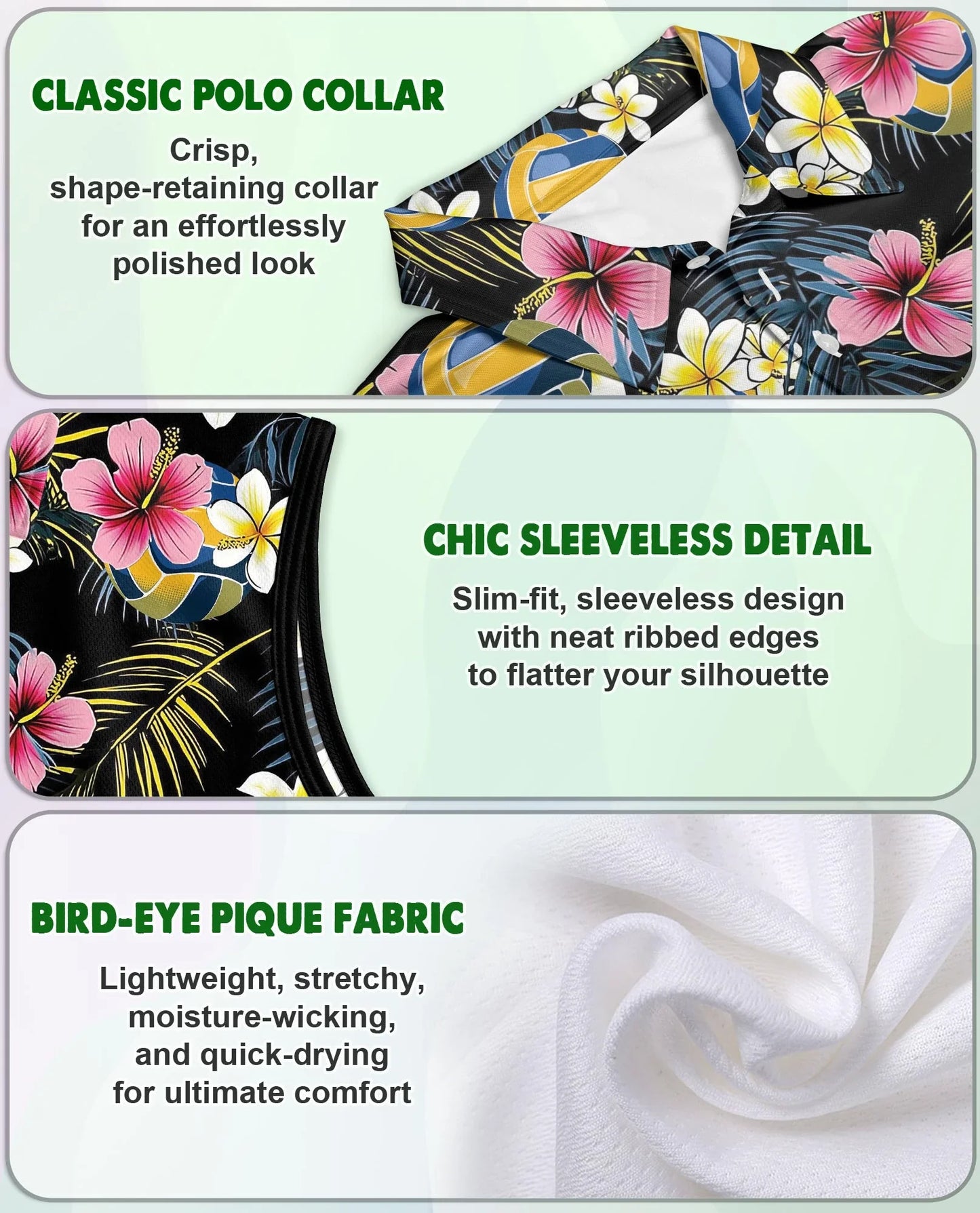 Volleyball Flower Sleeveless Polo Shirt for Women | Azhawaiian