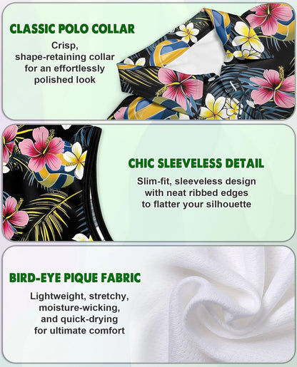 Volleyball Flower Sleeveless Polo Shirt for Women | Azhawaiian