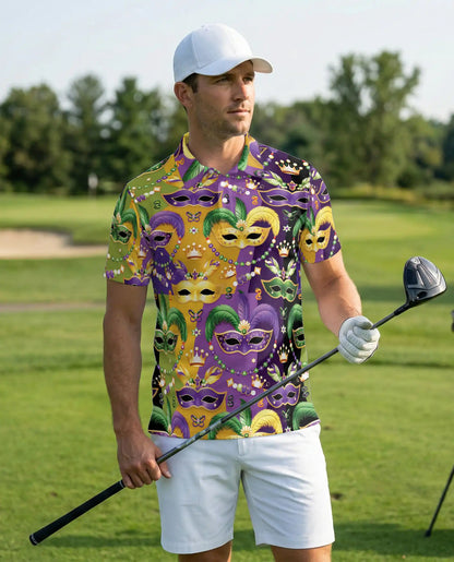 Mardi Gras Mask Pattern Hawaiian Polo Shirt | Azhawaiian
